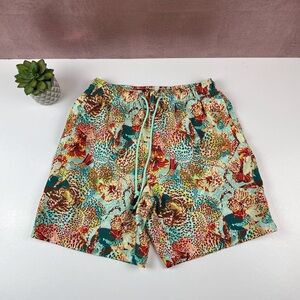 Cove Tropical Floral Colorful Blue Red Brown Swim Trunks Shorts Men Medium